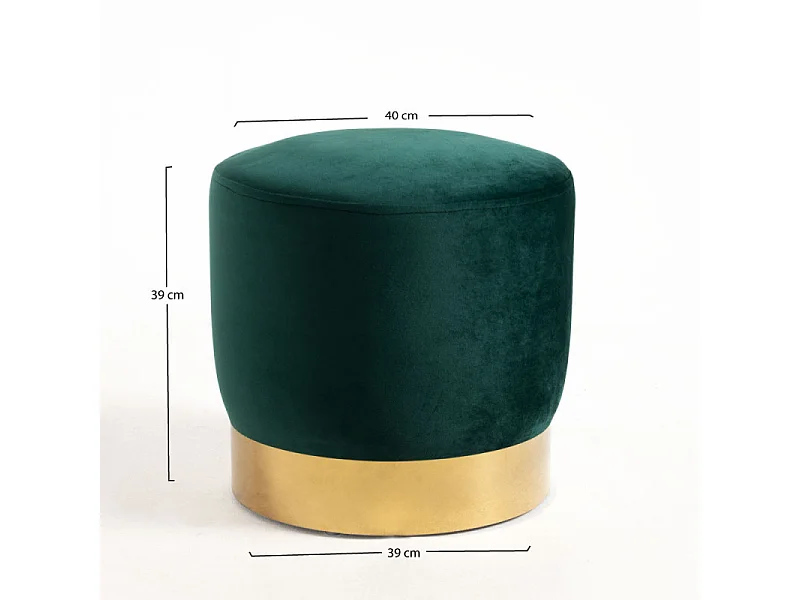 Pouf rond velours vert foncé et pied métal doré Hector - Lot de 2