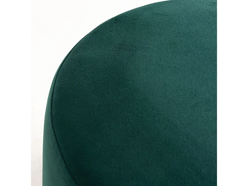 Pouf rond velours vert foncé et pied métal doré Hector - Lot de 2