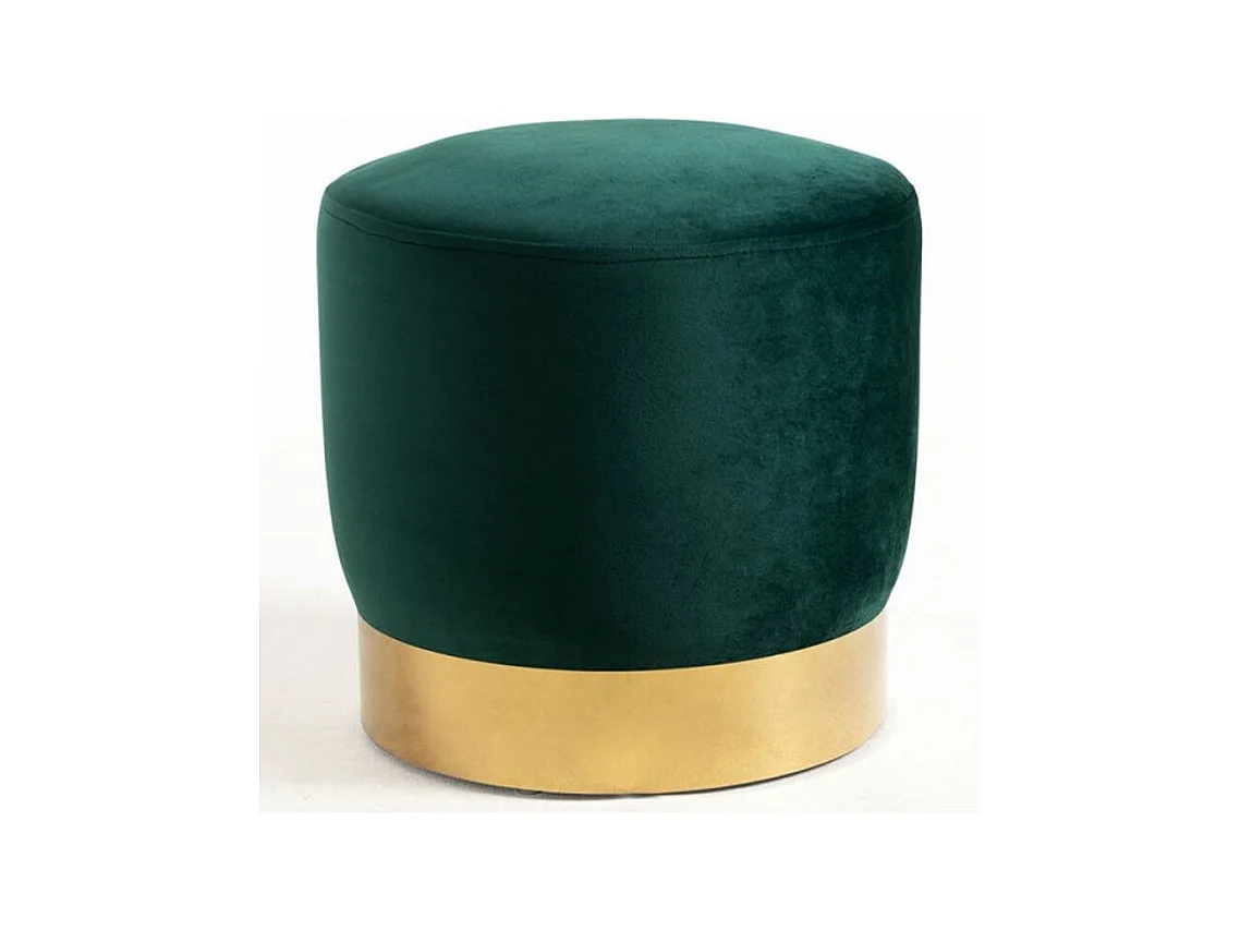 Pouf rond velours vert foncé et pied métal doré Hector - Lot de 2