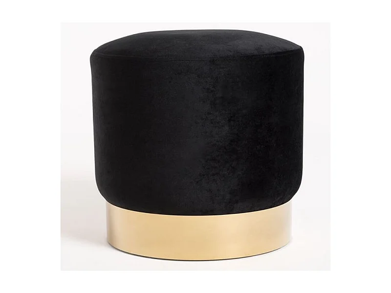 Pouf rond velours noir et pied métal doré mat Kila 39cm
