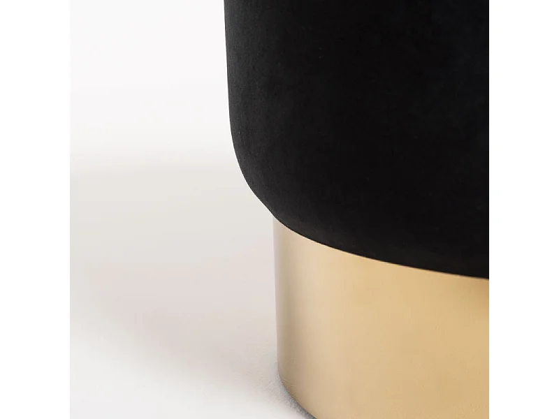 Puff redondo de terciopelo negro Kila de 39 cm con base de metal dorado mate