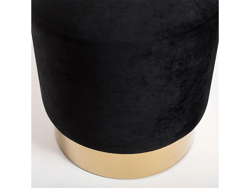 Pouf rond velours noir et pied métal doré mat Kila 39cm