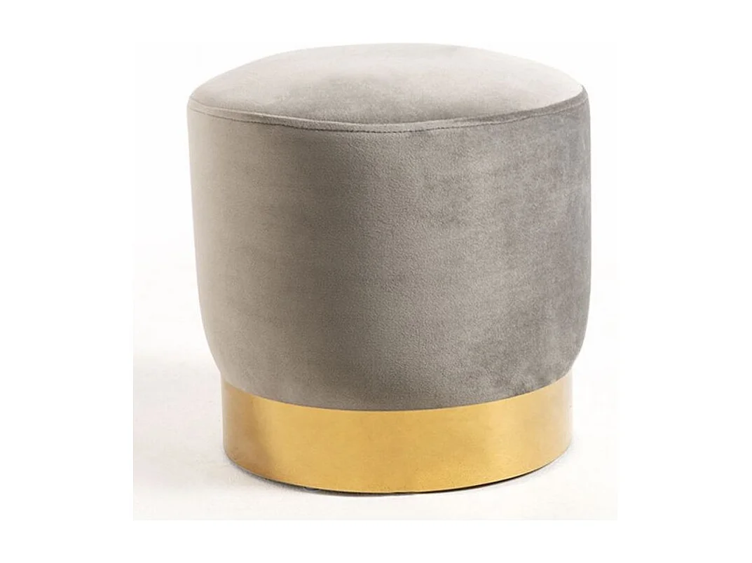Puff redondo de terciopelo gris Kila de 39 cm con base de metal dorado mate
