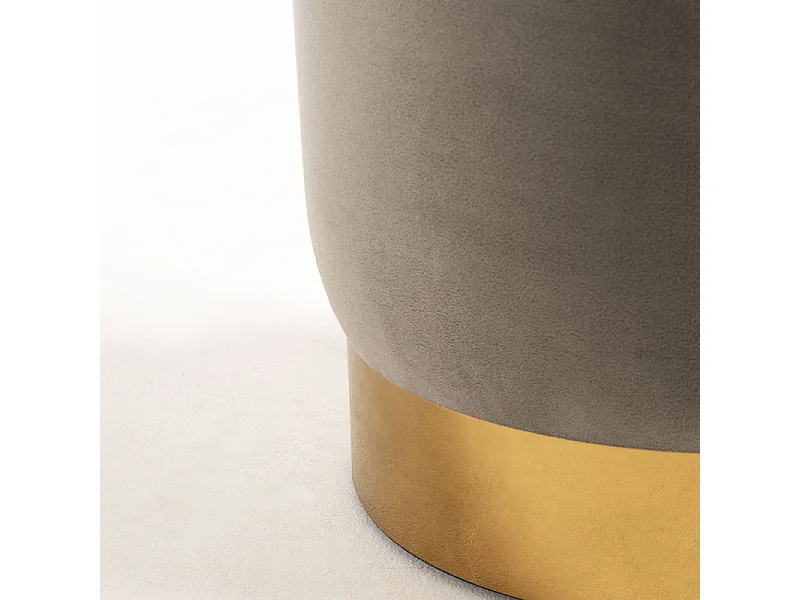 Puff redondo de terciopelo gris Kila de 39 cm con base de metal dorado mate