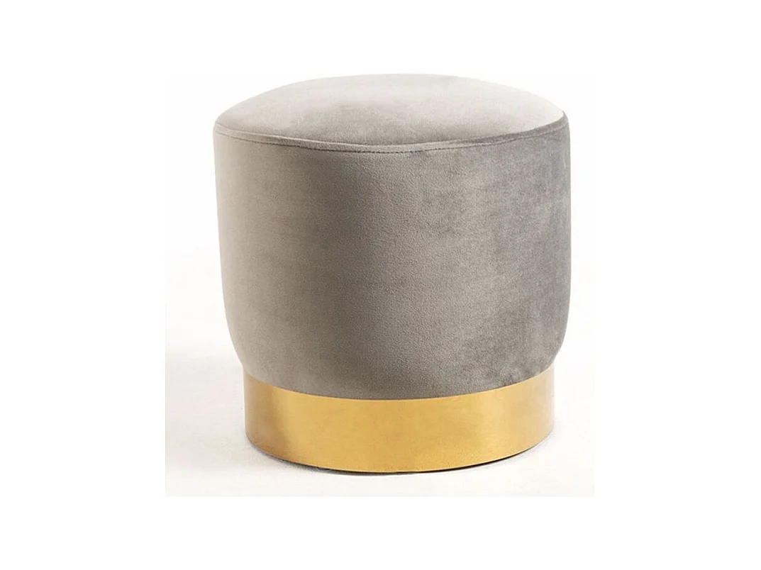 Pouf rond velours gris et pied métal doré mat Kila 39cm