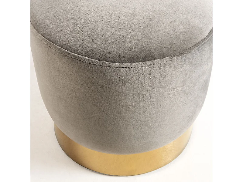 Pouf rond velours gris et pied métal doré mat Kila 39cm