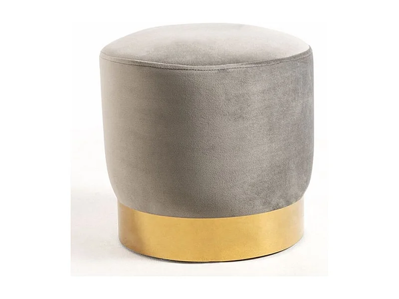 Puff redondo de terciopelo gris Kila de 39 cm con base de metal dorado mate