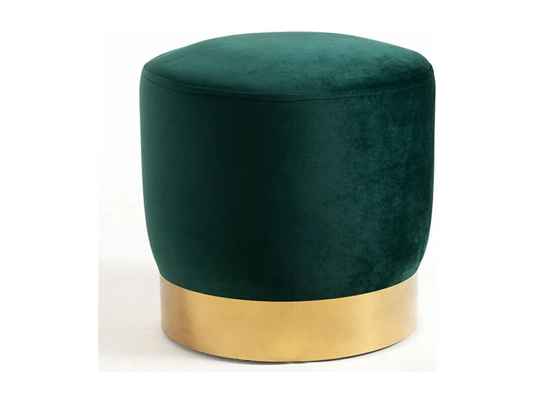 Pouf rond velours vert et pied métal doré mat Kila 39cm