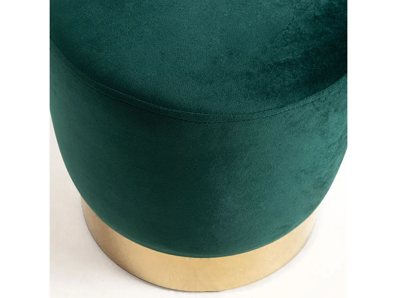 Pouf rond velours vert et pied métal doré mat Kila 39cm