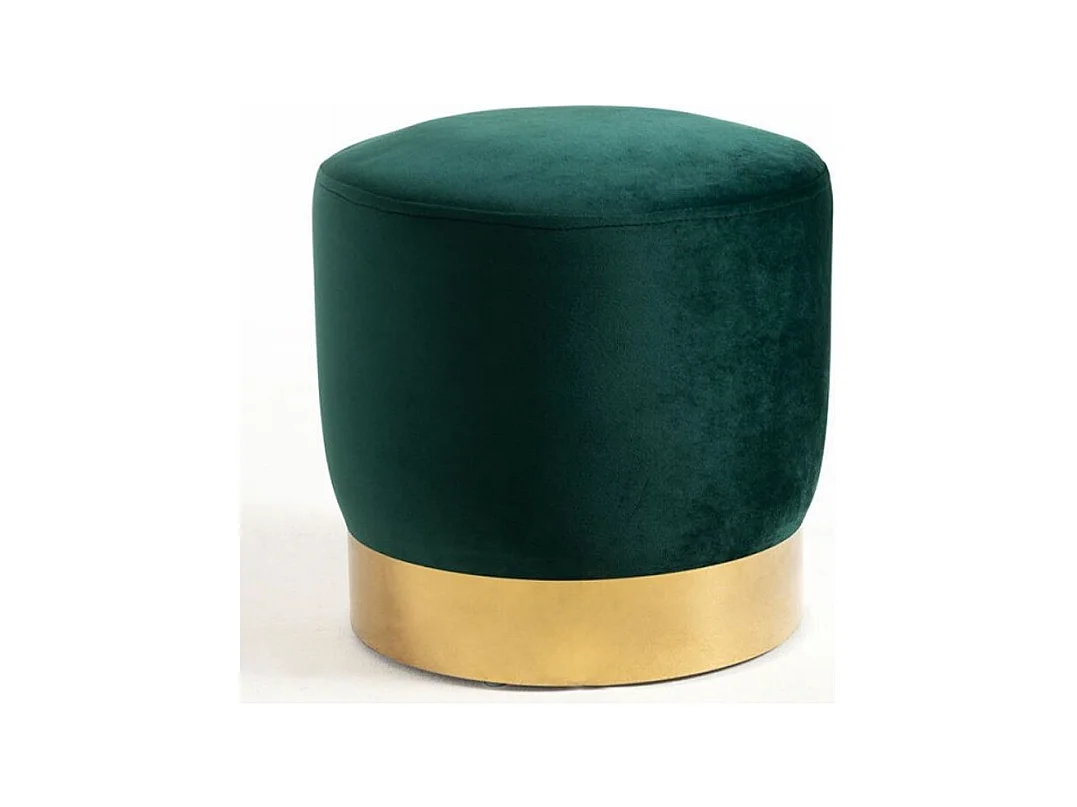 Puff redondo de terciopelo verde Kila de 39 cm con base de metal dorado mate