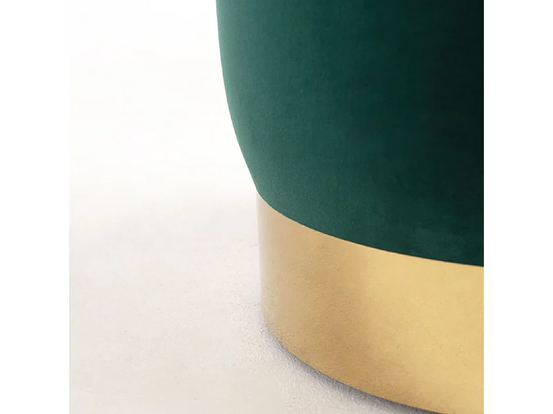 Puff redondo de terciopelo verde Kila de 39 cm con base de metal dorado mate