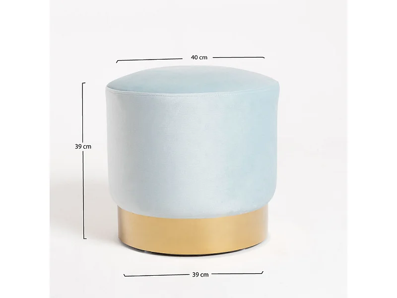 Pouf rond velours bleu ciel et pied métal doré mat Kila 39cm