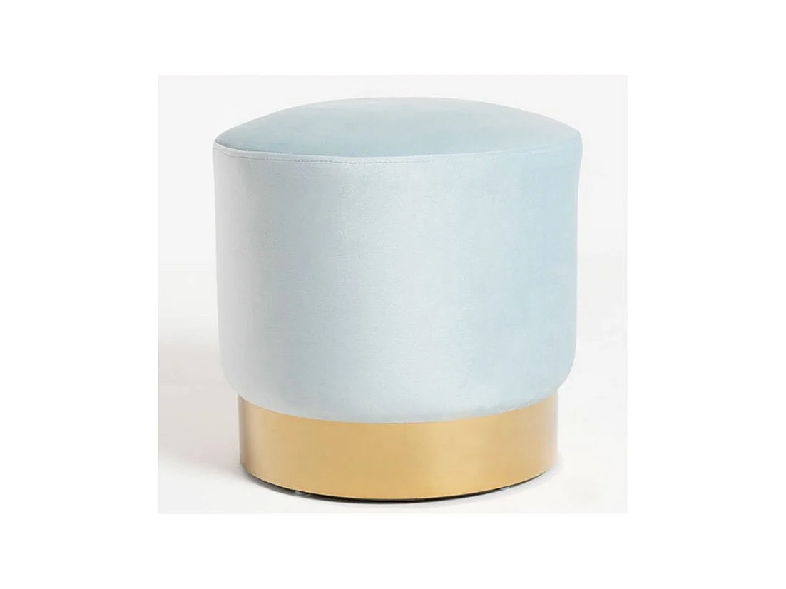 Pouf rond velours bleu ciel et pied métal doré mat Kila 39cm