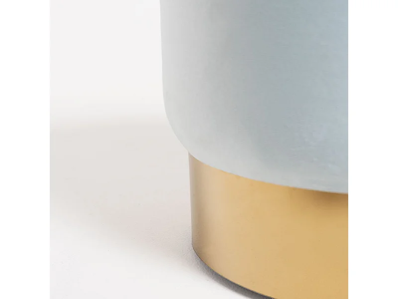 Pouf rond velours bleu ciel et pied métal doré mat Kila 39cm