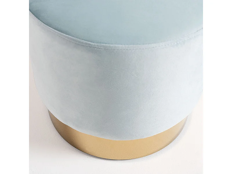 Pouf rond velours bleu ciel et pied métal doré mat Kila 39cm