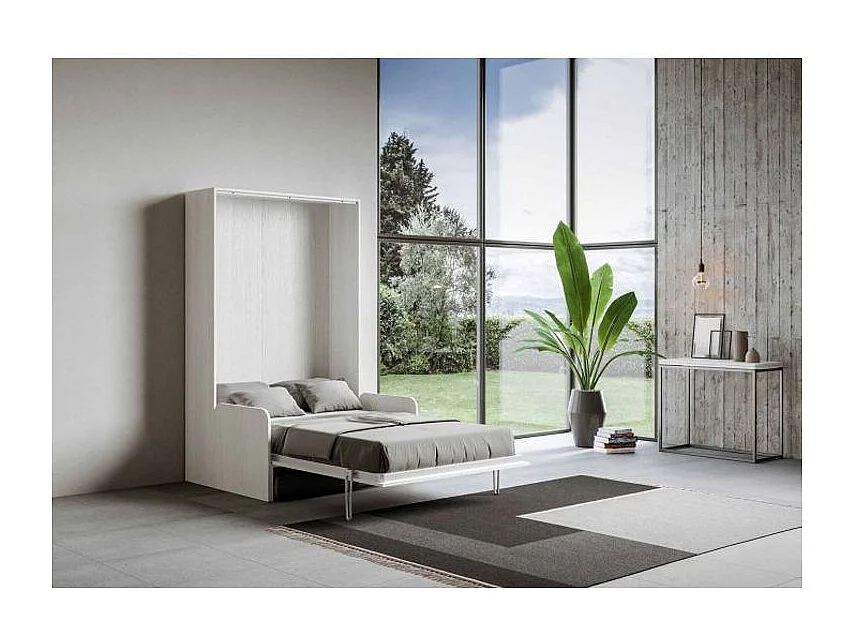 Cama abatible vertical blanca con sofá de tela Bounto 140x190 cm - 32 colores de tela-Sofá 39