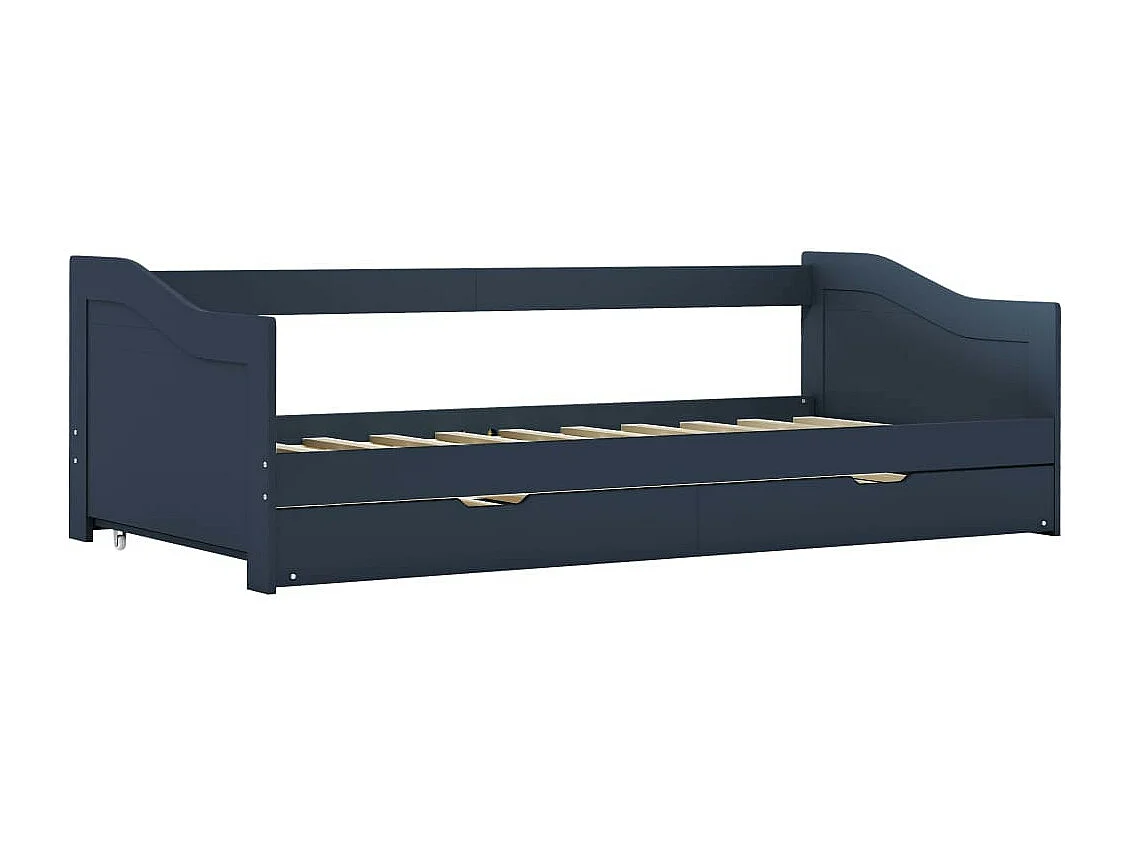 Lit banquette 2 couchages pin massif gris Sacha 90x200