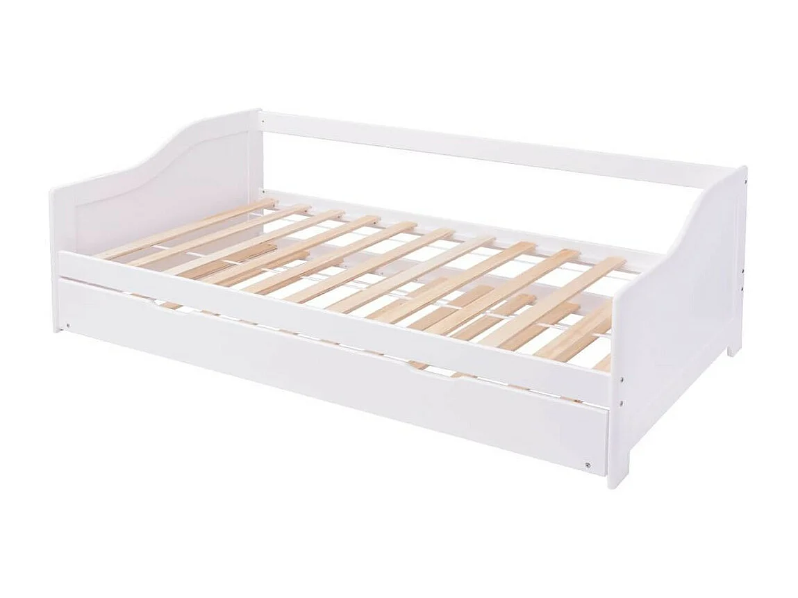 Lit banquette 2 couchages pin massif blanc Sacha 90x200