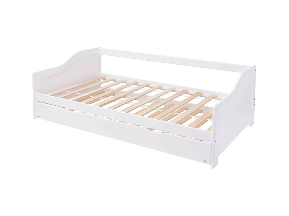 Lit banquette 2 couchages pin massif blanc Sacha 90x200