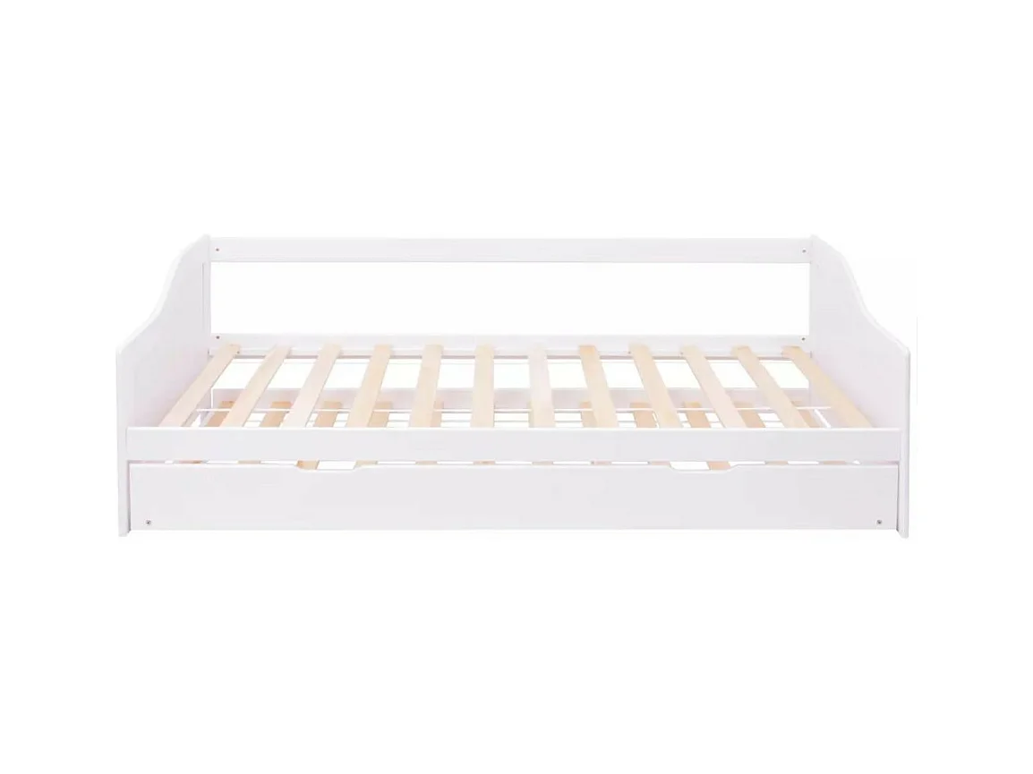 Lit banquette 2 couchages pin massif blanc Sacha 90x200