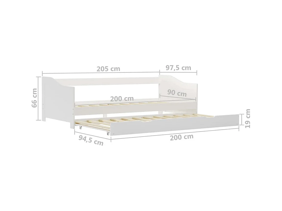 Lit banquette 2 couchages pin massif blanc Sacha 90x200