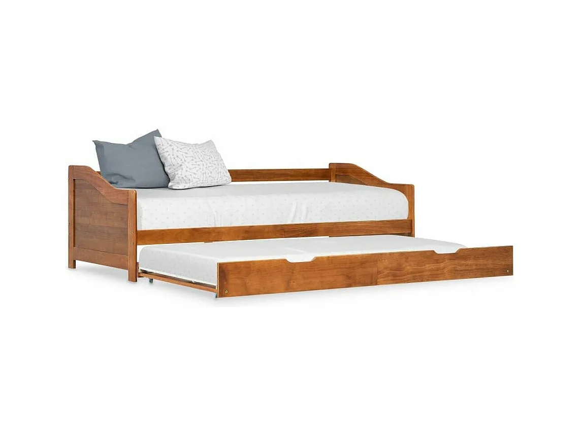 Lit banquette 2 couchages pin massif foncé Sacha 90x200