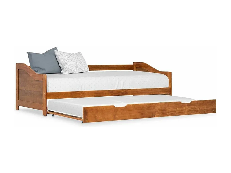 Lit banquette 2 couchages pin massif foncé Sacha 90x200