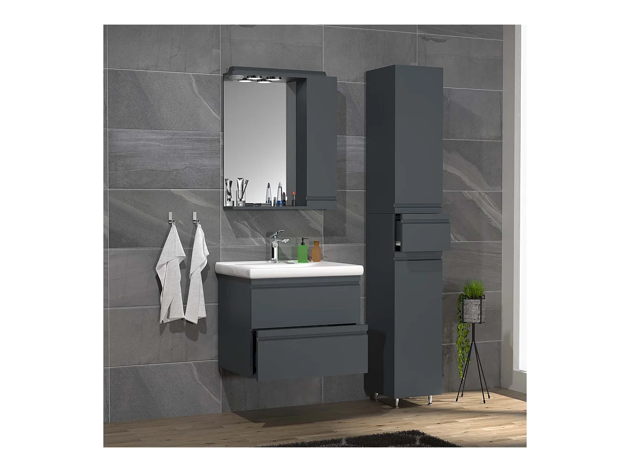 4-tlg. Waschplatz Waschtisch Schubladen Silora L