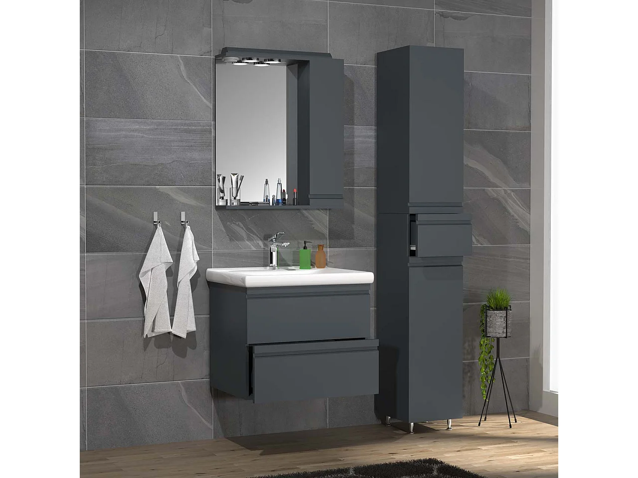 Bathroom furniture washbasin Silora Anthracite H. 180 x W. 90 x D. 46 cm