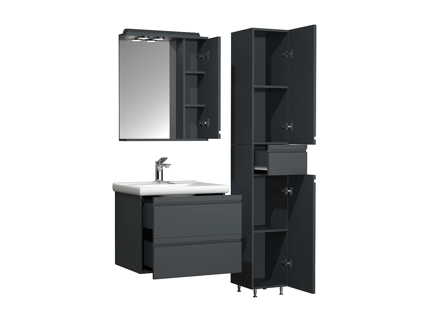 Bathroom furniture washbasin Silora Anthracite H. 180 x W. 90 x D. 46 cm