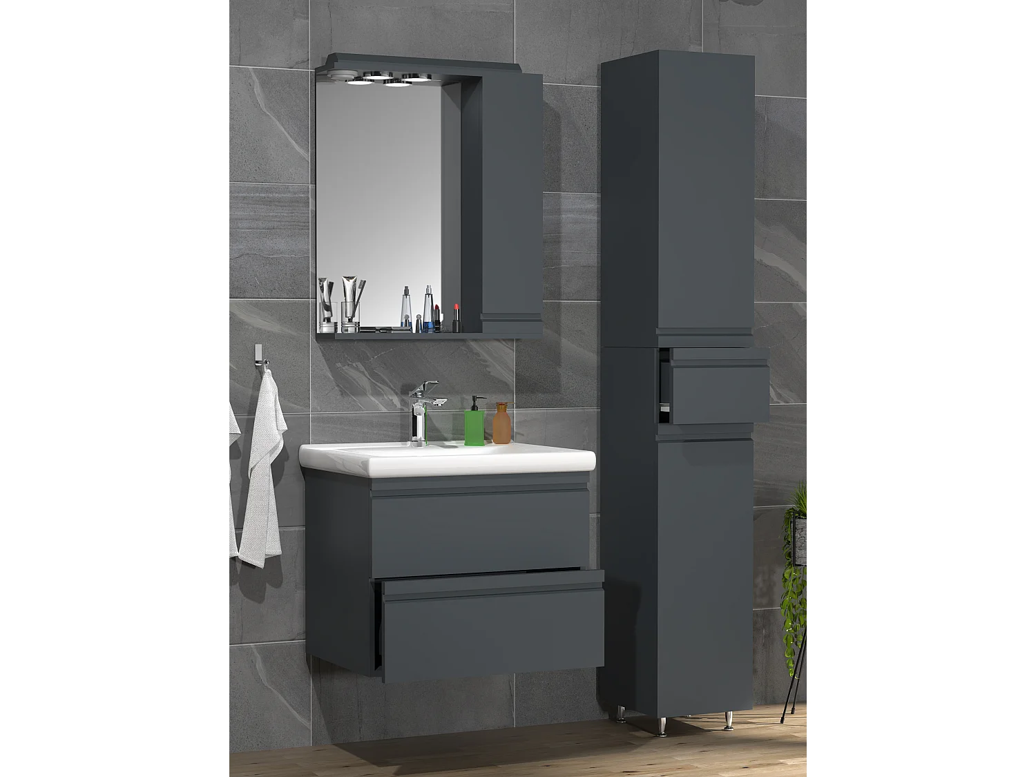 Bathroom furniture washbasin Silora Anthracite H. 180 x W. 90 x D. 46 cm