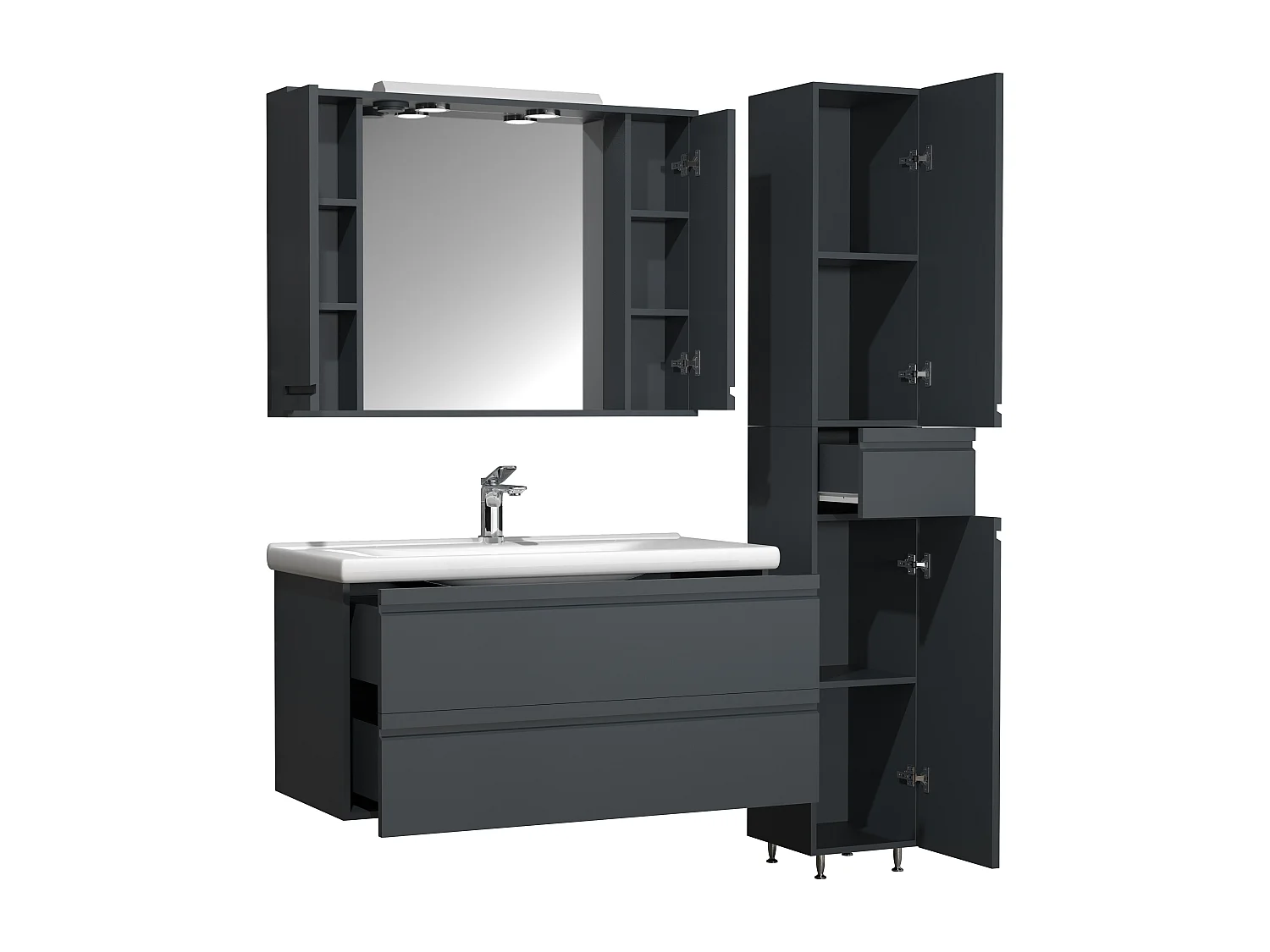 Lavabo per mobili da bagno Silora Antracite A. 180 x L. 130 x P. 46 cm