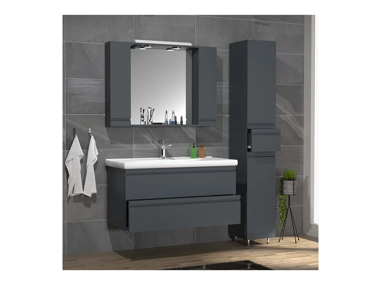 SiloraXL ensemble de meubles de salle de bains anthracite.