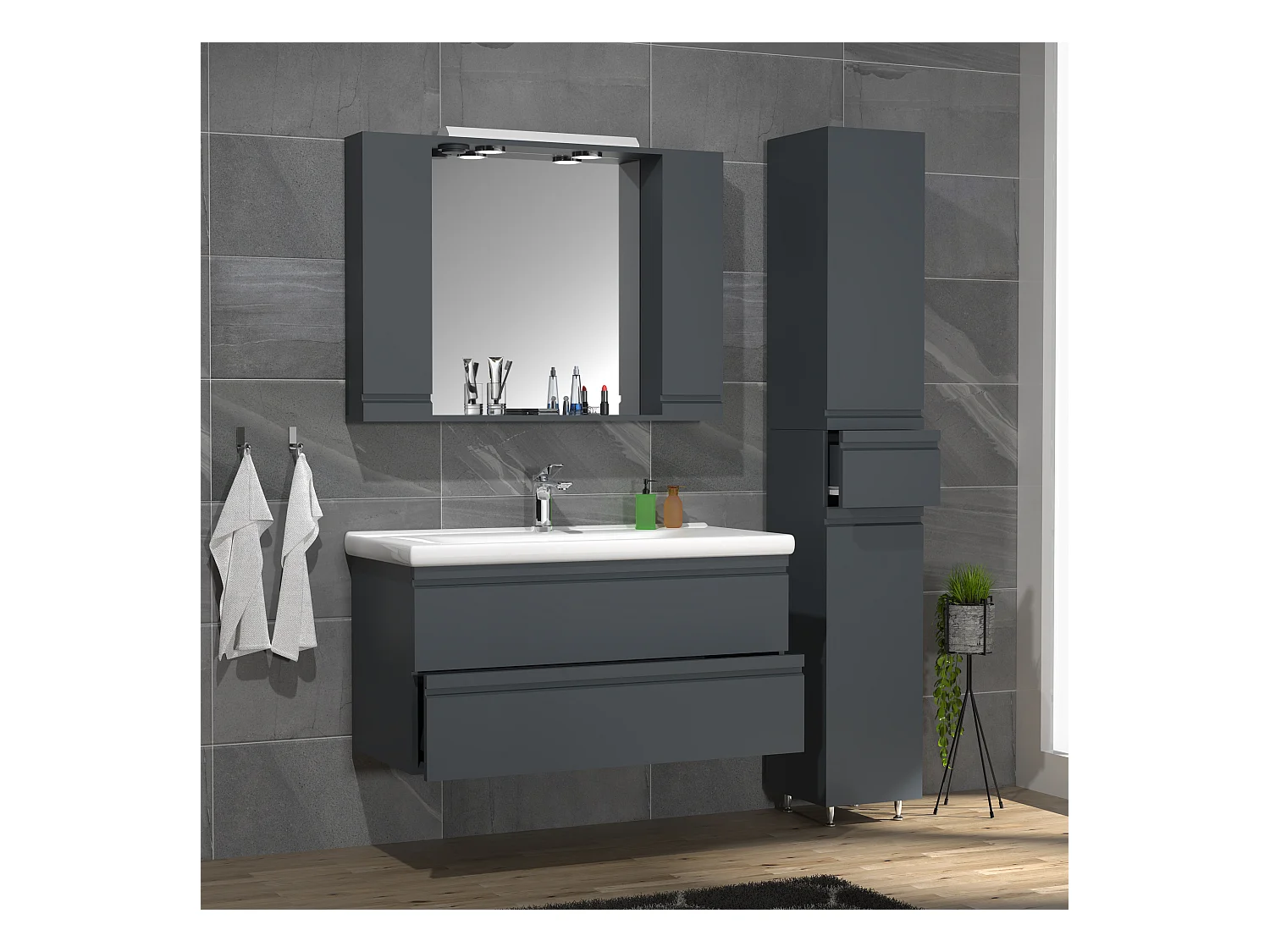 SiloraXL ensemble de meubles de salle de bains anthracite.