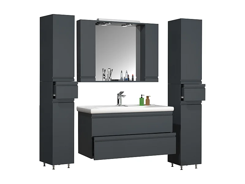 5-tlg. Waschplatz Waschtisch Schubladen Silora XL