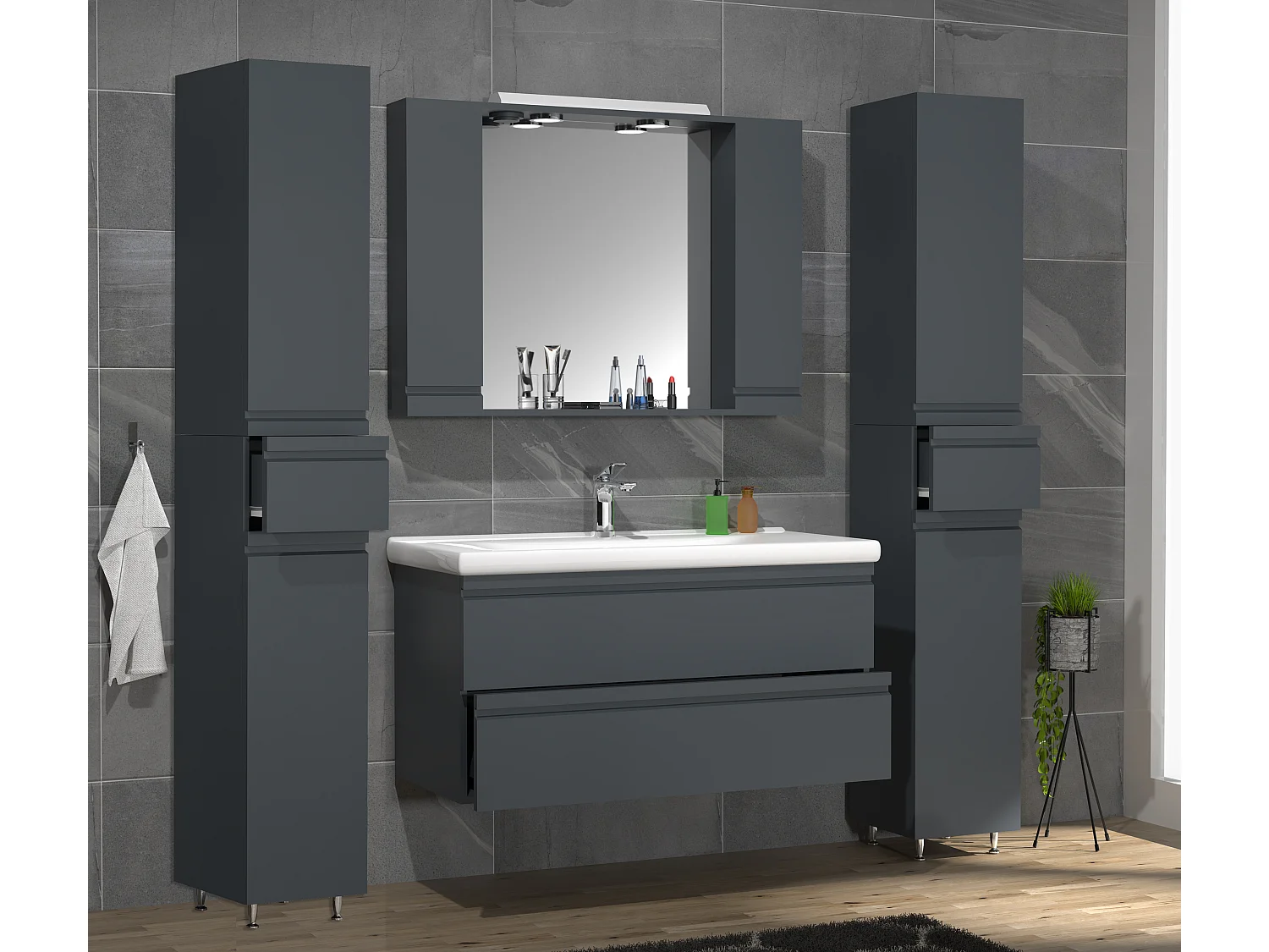 SiloraXL ensemble de meubles de salle de bains anthracite.