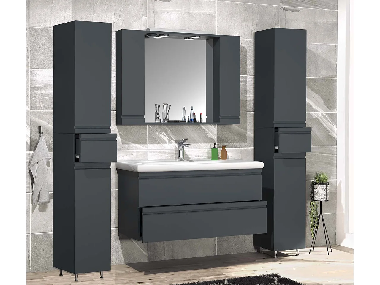 SiloraXL ensemble de meubles de salle de bains anthracite.