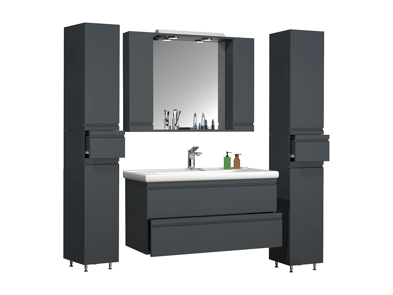 5-tlg. Waschplatz Waschtisch Schubladen Silora XL