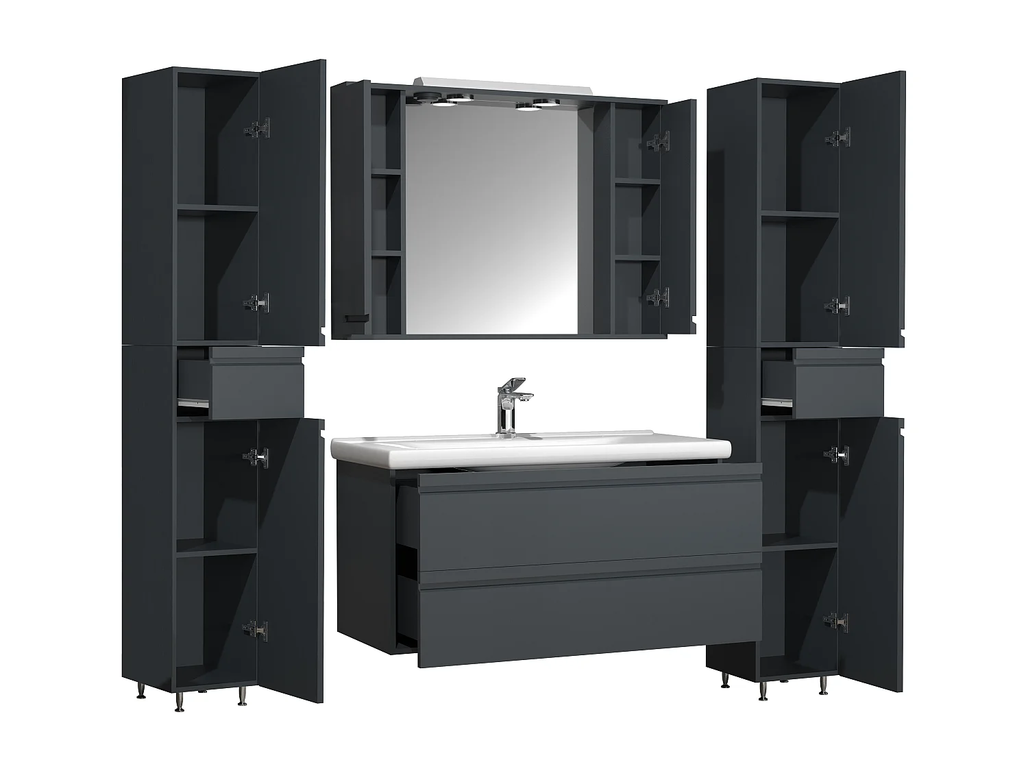 5-tlg. Waschplatz Waschtisch Schubladen Silora XL