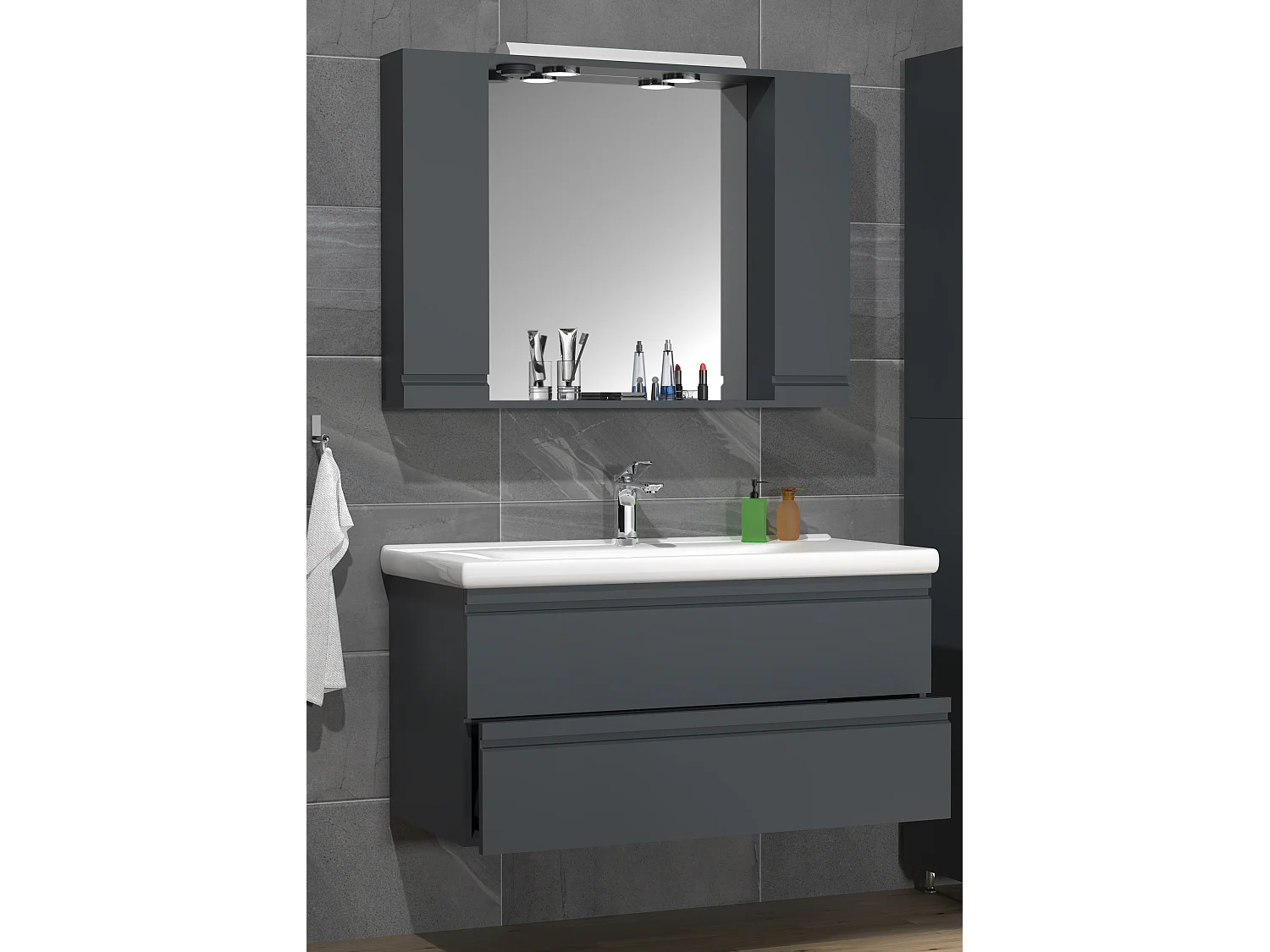 Bathroom furniture washbasin Silora Anthracite H. 125 x W. 100 x D. 46 cm