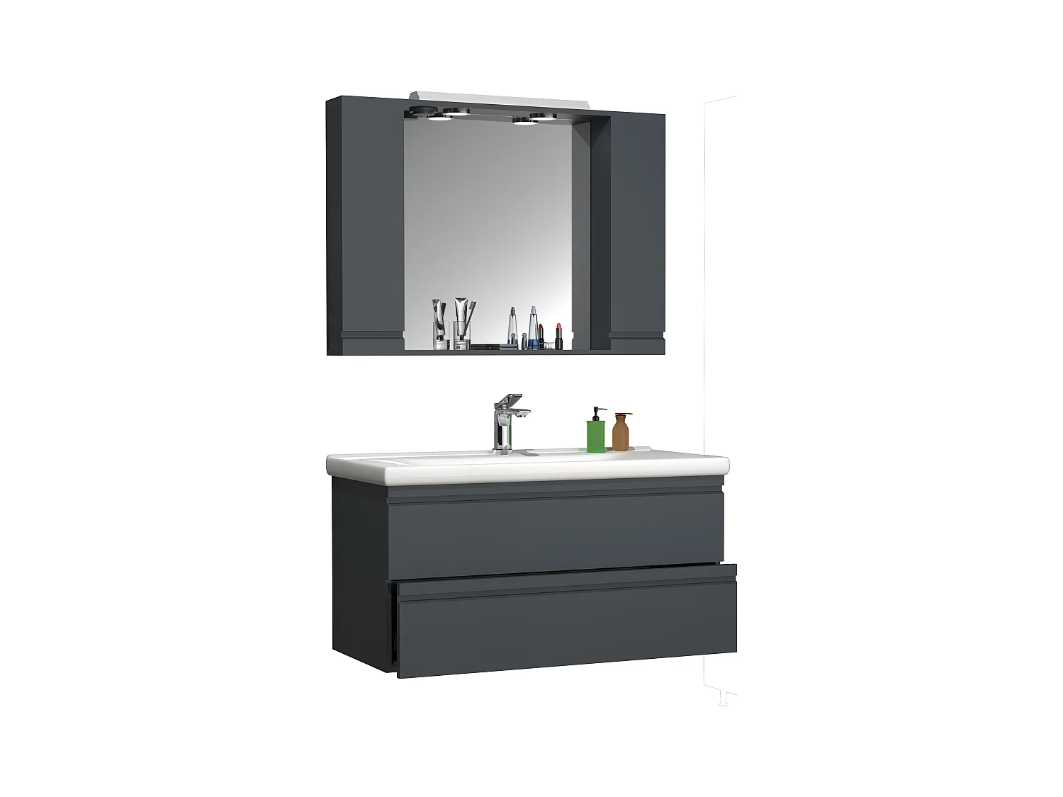 Bathroom furniture washbasin Silora Anthracite H. 125 x W. 100 x D. 46 cm