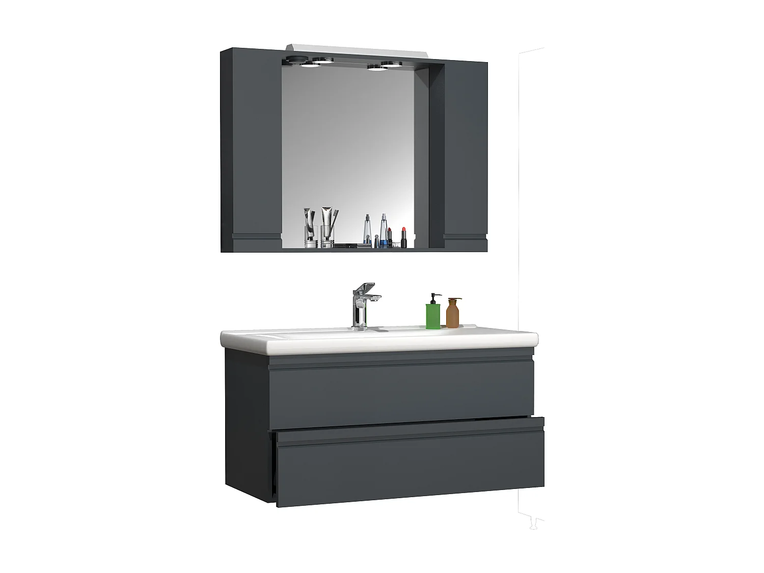 Bathroom furniture washbasin Silora Anthracite H. 125 x W. 100 x D. 46 cm