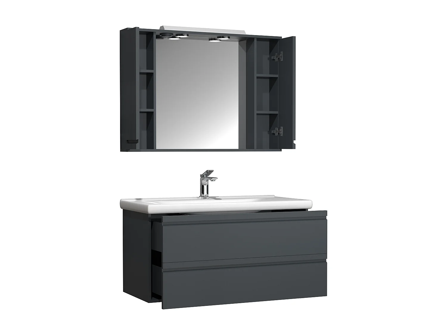 Bathroom furniture washbasin Silora Anthracite H. 125 x W. 100 x D. 46 cm