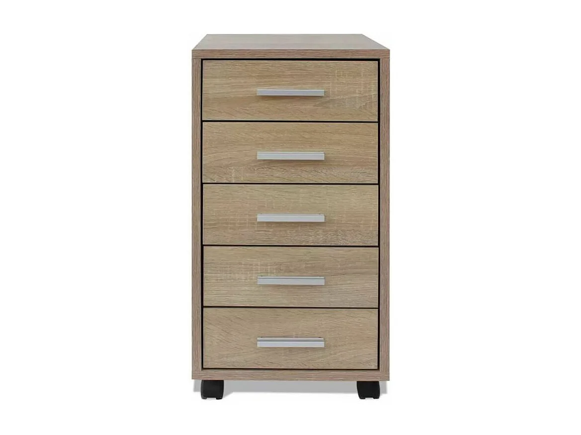 Meuble de rangement 5 tiroirs chêne foncé Kapci