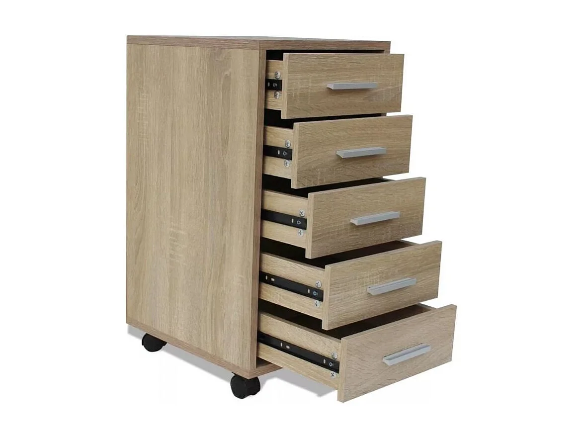 Meuble de rangement 5 tiroirs chêne foncé Kapci