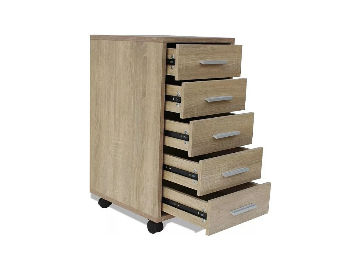 Meuble de rangement 5 tiroirs chêne foncé Kapci