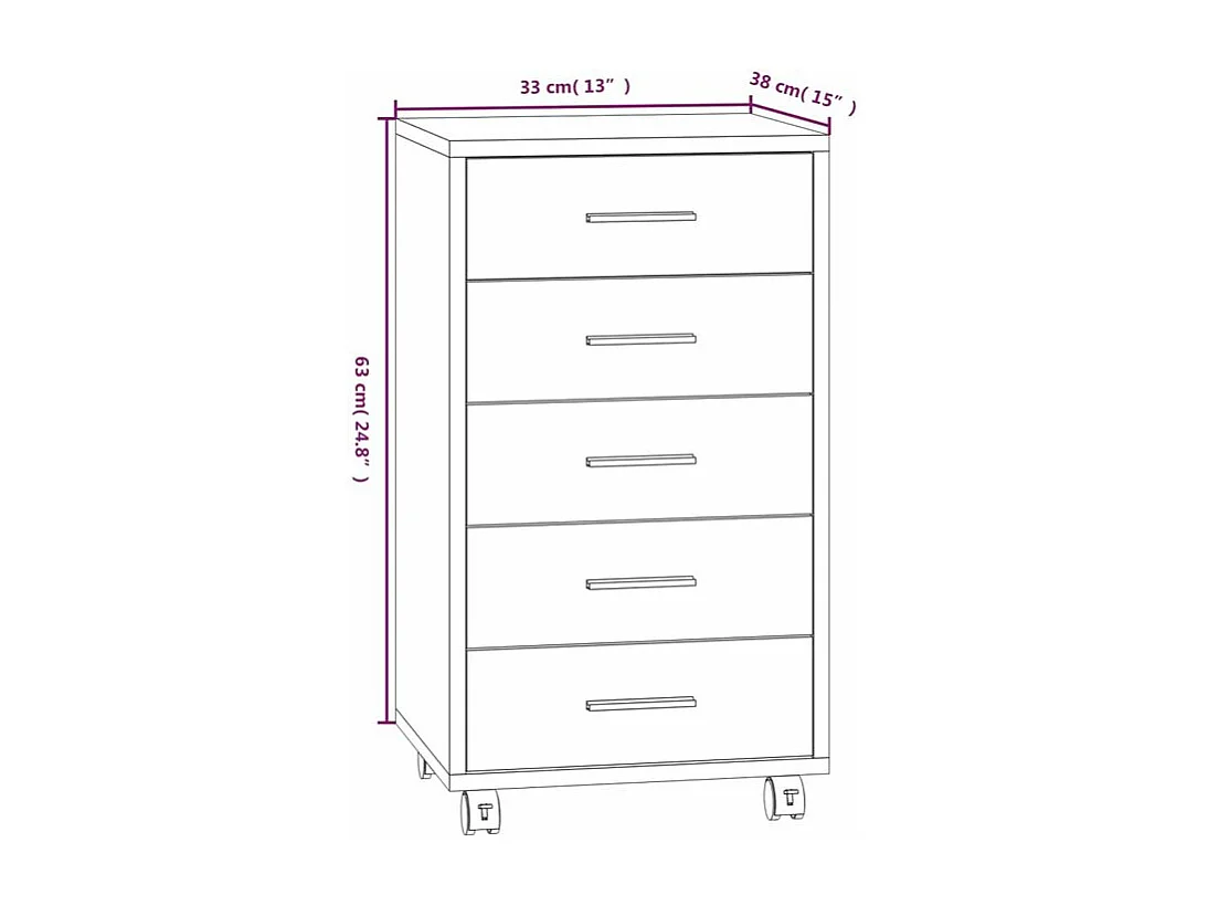Meuble de rangement 5 tiroirs chêne foncé Kapci