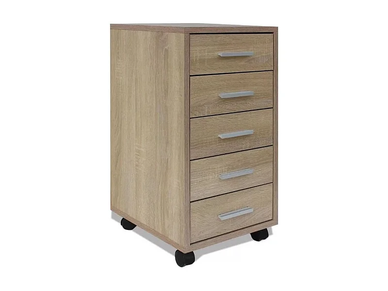 Meuble de rangement 5 tiroirs chêne foncé Kapci