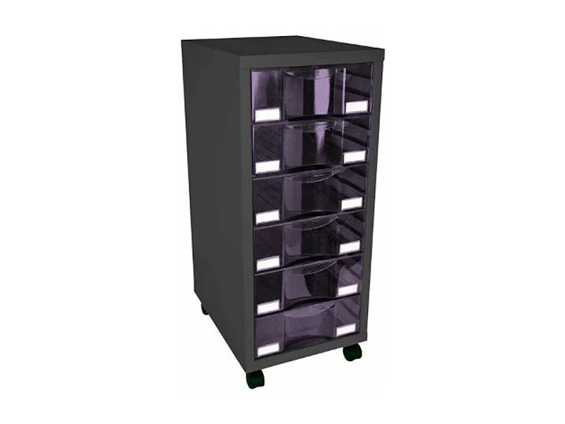 Rangement de bureau sur roulettes 6 tiroirs métal gris et polystyrène violet Bloom