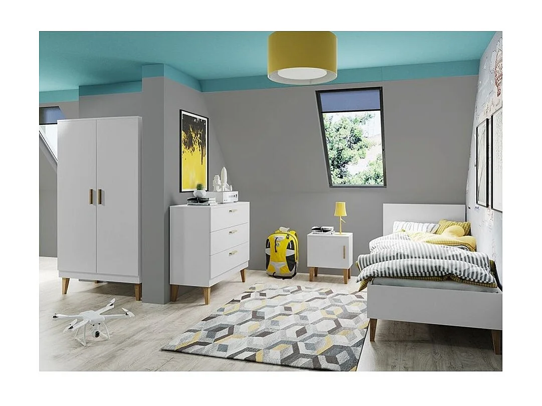 Armoire 2 Portes blanche et pieds en bois de chêne Blanka